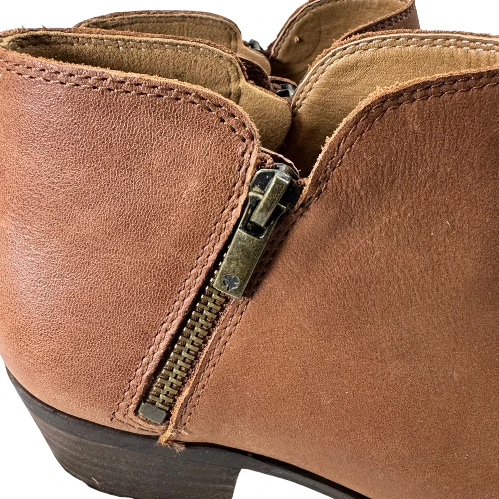 Lucky Brand Burklee Ankle Boots Women 9.5 Cognac Leather Side Zip Western Casual